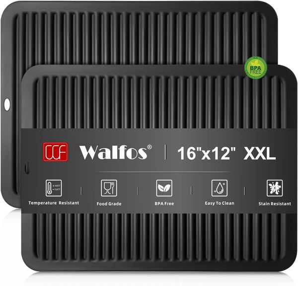 Walfos Large Silicone Trivet 16x12 Inch, Heat Resistant Pot Holders for Kitchen Quartz Countertops, 2 Pack
