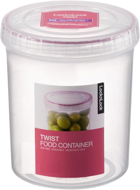 LOCK & LOCK Easy Essentials Twist Food Storage lids/Airtight containers, BPA Free, Tall-30.4oz Clear