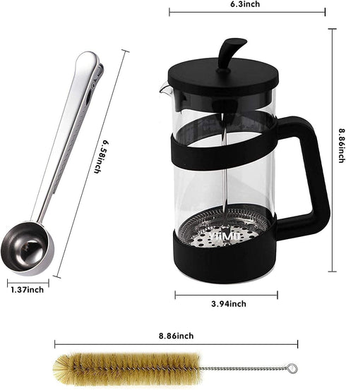 French Press Coffee Maker, 34 Oz Large Glass Pitcher, 4 Level Filter System, Stainless Coffee Spoon & Cleaner Brush