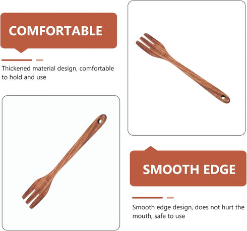 Cabilock Wooden Forks Long Handle Reusable Wooden Fork: Japanese Style Wood Salad Dinner Fork Handmade Kitchen Utensil Tableware Dinnerware for Home Restaurant Pasta Fruit Salad Noodles Pasta Fork by Cabilock