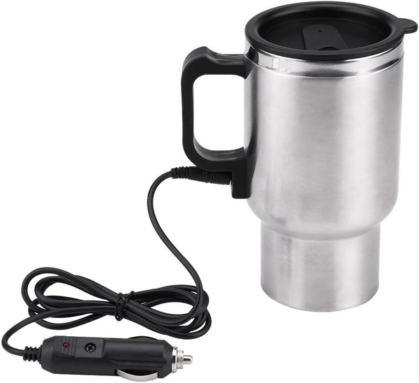 Electric Heating Cup, Stainless Steel Travel Coffee Tea Warmer Mug, 12V Auto Charger, Insulated Thermos, 450ml
