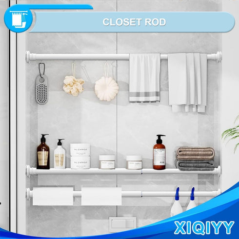 Spring Tension Rod, Adjustable 28 to 48 inches, Heavy Duty Curtain Rod for Bathroom, Windows, Door, White
