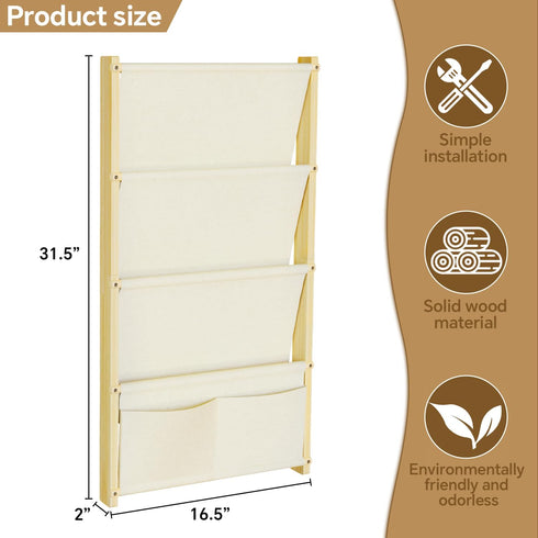 BPMFDTNL 4-Tier Wood Wall Mounted Kids Bookshelf Floating Book Shelf For Kids Rooms,Nursery & Classroom, Hanging