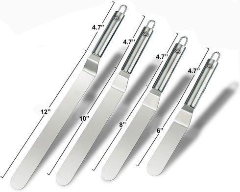 NewlineNY Professional Baker’s All Stainless Steel Spatula Set, 4 Offset Blades (6”, 8”, 10”, 12”) for Icing