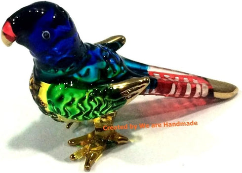 Handmade Mini Blown Glass 2" Parrot Blue Bird - Fantasy Collectible Figurine, Dollhouse Gift Ideas