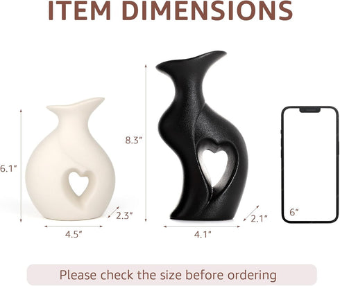 Set Ceramic Vase Hollowed Heart Flower Vase for Modern Nordic Boho Home Decor, Aesthetic Decor for Table Centerpiece