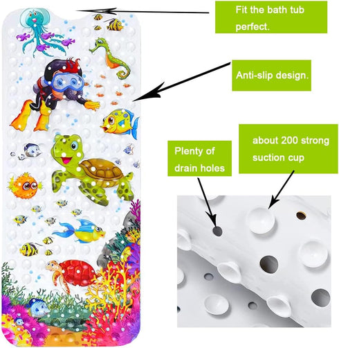 yuxiaoshi 40 16 Inch youxiaoshi Baby Bath Mat, Bathroom Bathtub Mat for Kid's, Cartoon Bath Tub Shower Mat with Drain