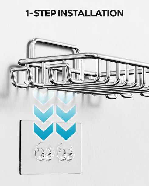 Nieifi Bar Soap Holder for Shower Wall, Stainless Steel Adhesive Soap Dish with 4 Hooks, Silver