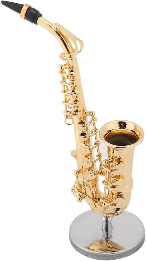 Instrument Ornament Gold Plated Miniature Saxophone Ornament Replica Musical Model with Gift Case for Christmas