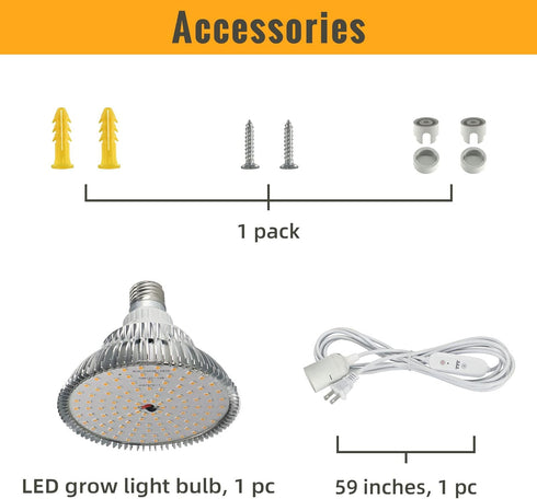 Bulbs, 25W 5000K, LED Grow Light Hanging Grow Lights for Indoor Plants, Height Adjustable Plant Light with Timer, Full