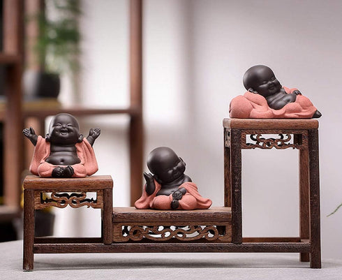 Kingzhuo Ceramic Cute Baby Buddha Statue - Monk Figurine Home Decor, Delicate Ceramic Arts and Crafts (Red)
