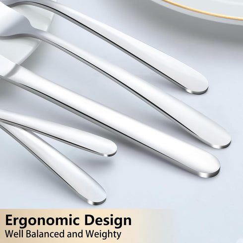 Pleafind 60-Pcs Premium Stainless Steel Silverware Set, Service for 12, Mirror Polished Forks, Spoons, Knives,