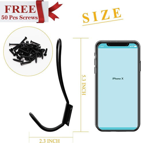 Rustic Entryway Hooks - 12 Pack Farmhouse Hooks with Metal Screws, Black Decorative Wall Mounted Coat Rack