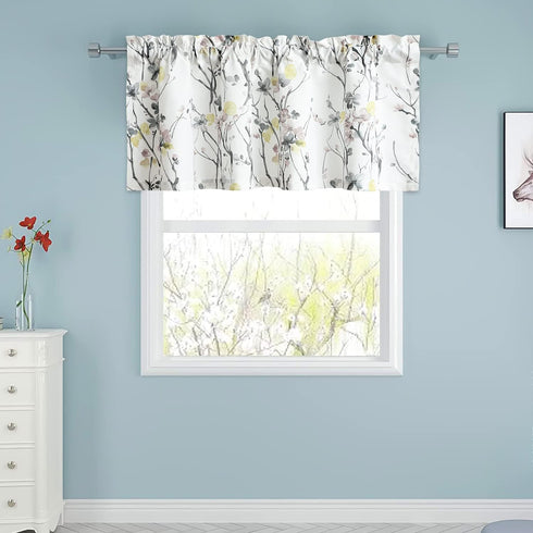 Leeva Floral Printed Valance Curtains, 52 x 18 Inches Light Filtering Drapery for Bedroom, Living Room