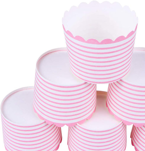 Webake Full Size Paper Baking Cups, 6oz Pink Cupcake Liners for Cupcake Bath Bomb, Set of 25 (Pink Stripe).