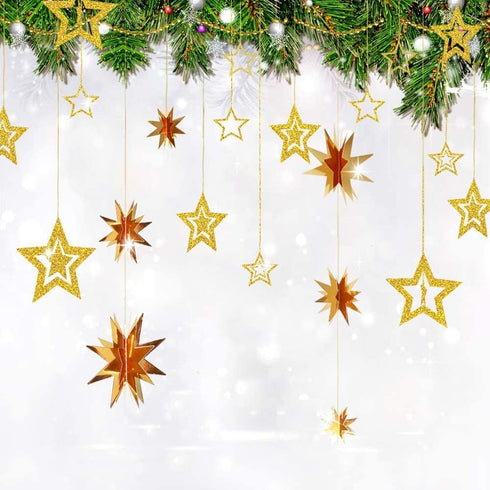 Decor365 Gold Star Garland, Glittery Gold Party Supplies for Baby Shower, Birthday, Christmas