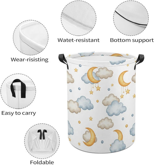 Cartoon Kids Laundry Basket Moon And Stars Decor Kids Laundry Hamper Clothes Hamper Toy Storage Bin Bedroom Bathroom