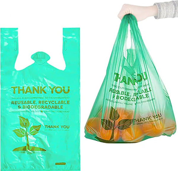 Lakesstory Biodegradable Green T-Shirt Bags | Compostable Grocery Bags | Eco-Friendly Plastic Bags