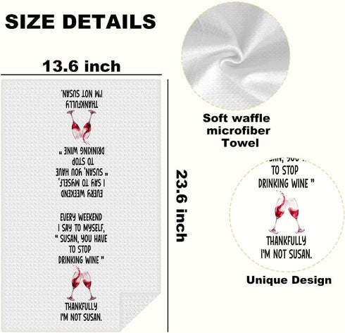 Lovdazzles 2 Pcs Funny Wine Kitchen Towels, Humorous Decorative Absorbent Microfiber Dish Cloth Tea Towel, Waffle Soft