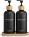 Hand and Dish Soap Dispenser Set,16oz Glass Bottles with Printed Labels, Bamboo