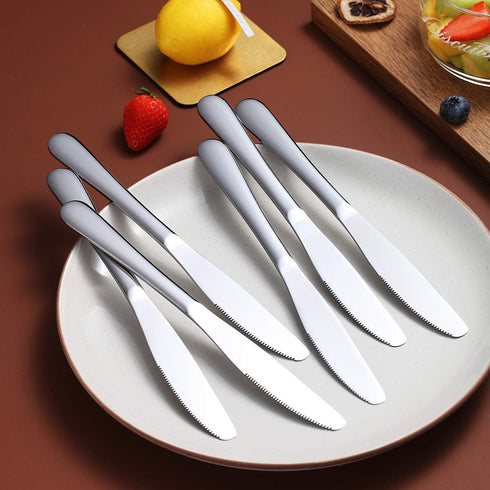 Berglander Dinner Knives Set of 6, Stainless Steel Shiny Mirror Dinner Knife, Dishwasher Safe