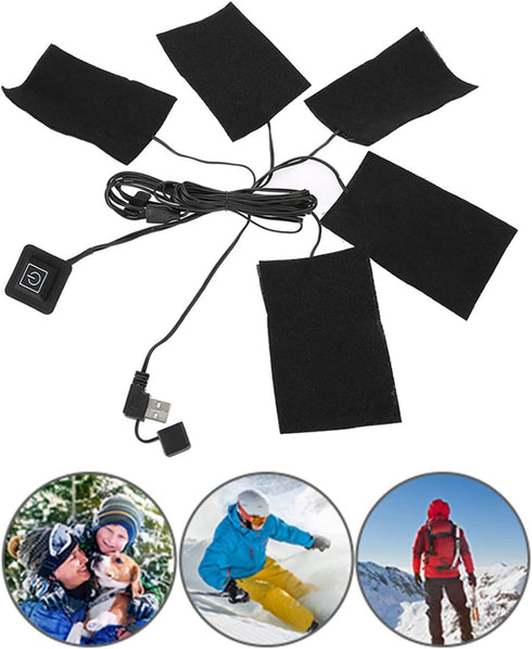 3 Gears USB Electric Heating Pads, Portable Waterproof Heater Pads with 5 Jacket Sheets for Winter Camping
