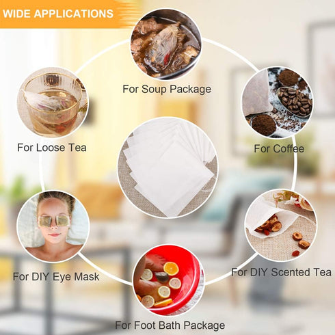 100PCS Tea Filter Bags, Disposable for Loose Leaf Tea, Drawstring Empty Tea Infuser, 1-Cup Capacity