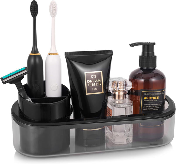 Black Toothbrush Holder for Bathroom, Detachable Tray for Electric Toothbrush, Countertop Organizer for Vanity Sink