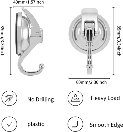 Heavy Duty Vacuum Suction Cup Hooks, Silver Plated Polished Super Suction for Kitchen Bathroom