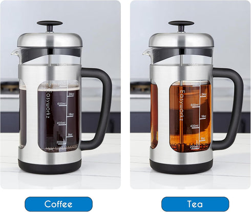 Easyworkz Stainless Steel French Press Coffee Tea Maker, 34 oz with Soft Grip Handle