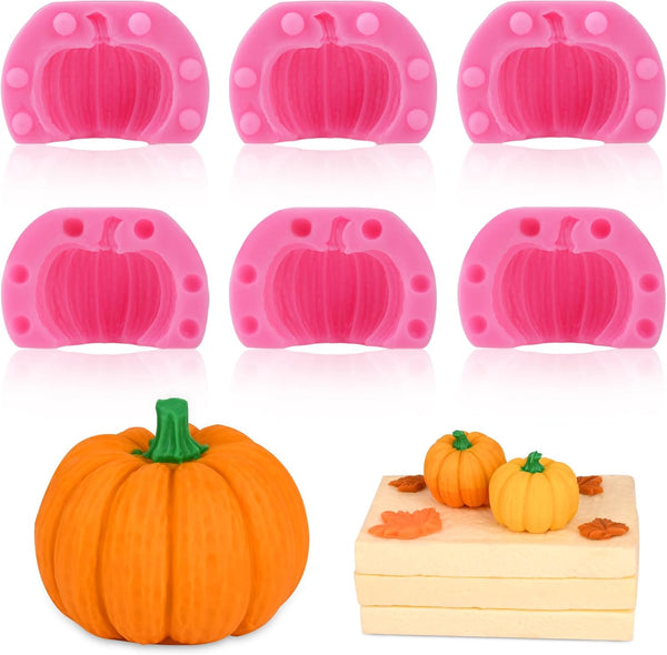 Actvty 3D Pumpkin Silicone Molds, 6 Pcs Half Pumpkin Chocolate Candy Fondant Mold for Halloween Thanksgiving Baking