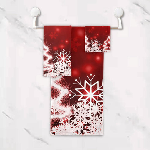 Set 3, 1 ALAZA Christmas Bathroom Towels Decorative Red of Bath Hand Washcloth White Snowflake Soft Luxury Kitchen Spa