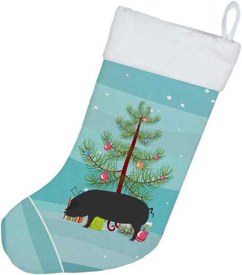 Caroline's Treasures BB9298CS Devon Large Black Pig Christmas Stocking - Teal Fireplace Hanging Holiday Decor