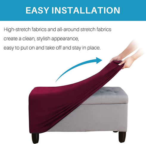 Ottoman Cover, Stretch Rectangle Velvet Ottoman Slipcovers of Foot Stool for Living Room, Folding Storage Furniture