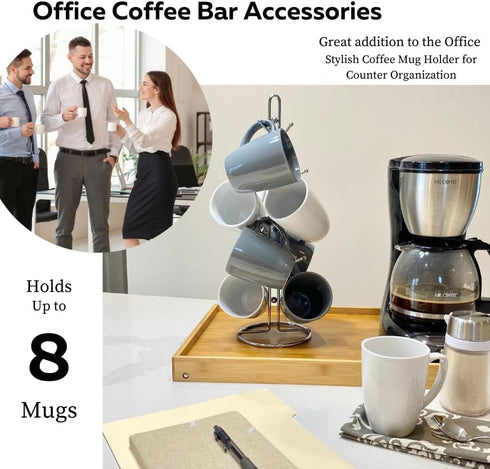 Evelots Countertop Coffee Mug Holder, Chrome Tea Cup Organizer Rack for 8 Large Mugs