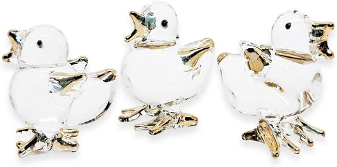 2" 5 Set WitnyStore Tiny Clear Gold Chicken Family Figurine Pieces - Miniature Hand Blown Glass Chickens Hen Rooster