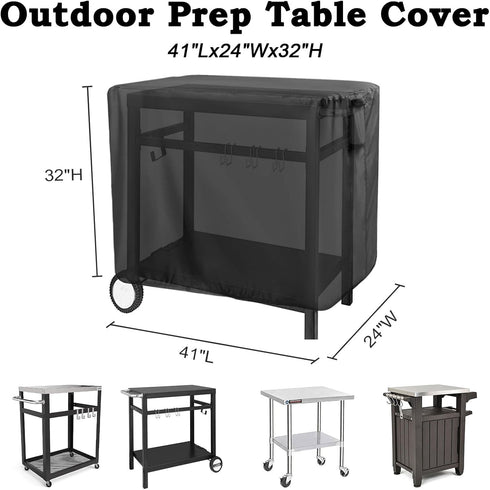 40inch 41"L24"W32"H, Prep Table Cover for Royal-Gourmet Double-Shelf Movable Dining Cart Table, Outdoor BBQ Cart Cover