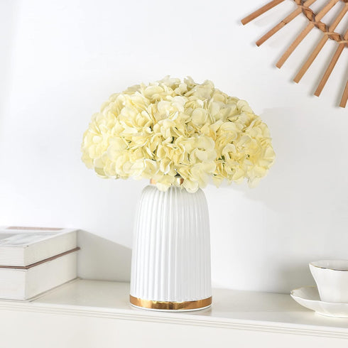 10PCS Silk Hydrangea Heads with Stems, Artificial Flowers for Wedding Party Home Decor, Champagne