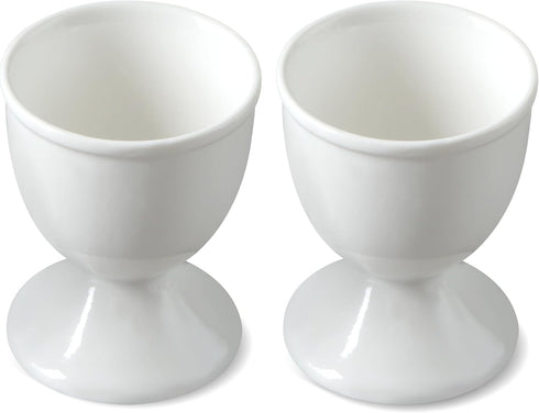 Set 2 Cinf Ceramic Egg Cup Easter Gift of White Porcelain Holder Breakfast Boiled Cooking Easy to Clean Childhood