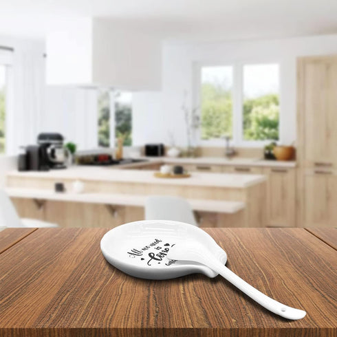 Littlefa Funny Coffee Quote Black Sign - All We Need is Love And Coffee Ceramic Coffee Spoon Holder - Coffee Station