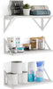 Wallniture Minori Washed White Floating Shelves for Wall Storage, Set of 3 Wood Bathroom Shelves with White Brackets