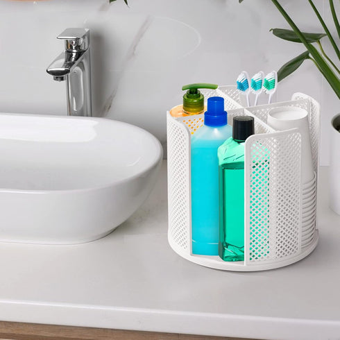 Rotating Cup and Lid Organizer, 4 Compartment Dispenser for Bathroom, Coffee Station, Kitchen Cabinet