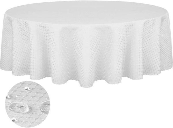 Tektrum Heavy Duty 70 inch Round Elegant Waffle Weave Check Jacquard Tablecloth, Waterproof/Stain Resistant (White)