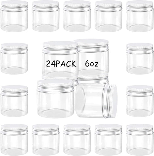 24Pack 6 oz Empty Plastic Jars with Lids - Clear, Wide Mouth, Airtight Gift & Food Jars for Travel, Home, Kitchen
