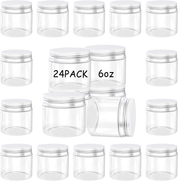24Pack 6 oz Empty Plastic Jars with Lids - Clear, Wide Mouth, Airtight Gift & Food Jars for Travel, Home, Kitchen