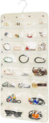 Hanging Jewelry Organizer Revolving Hanger - 50 Pockets - Foldable Storage & Display Solution - Beige