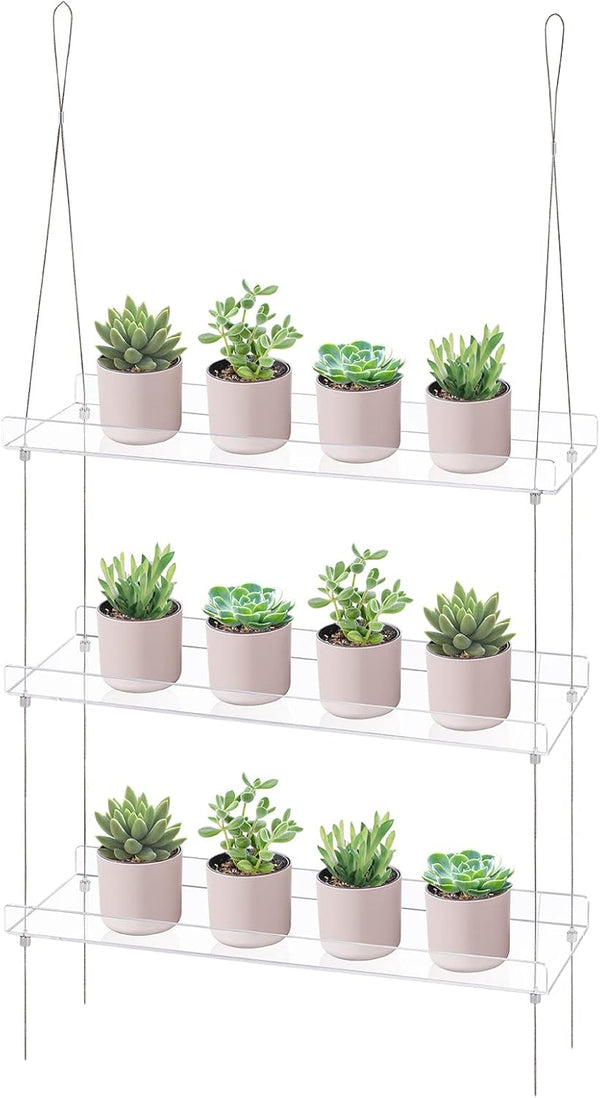 Sumerflos 3-Tier Acrylic Window Boxes Plant Shelves for Windows, Acrylic Hanging Window