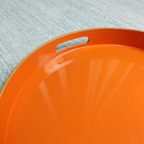 13" Spsyrine Round Orange Decorative Tray, Plastic Serving Table Tray with Handles for Breakfast, Coffee Table