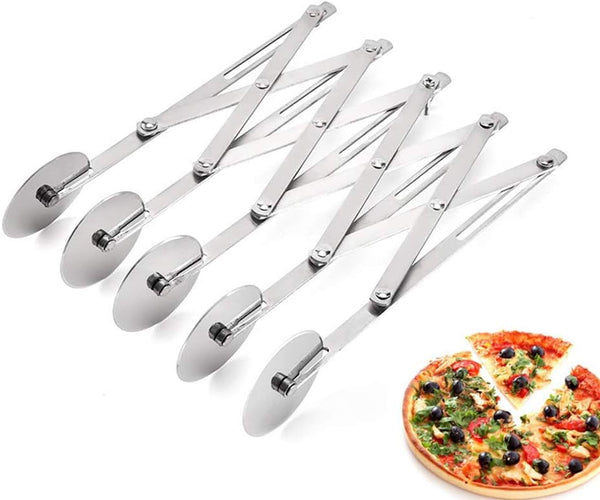 Stainless Steel 5 Wheel Pastry Cutter - Adjustable Baking Cutter Roller, Cookie Dough Divider, Pizza Slicer, 9.0x2.0