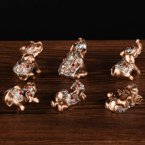 BRABUD Gold Resin Small Elephants Statues Home Decor Gift Set of 6 BS123 (Gold)